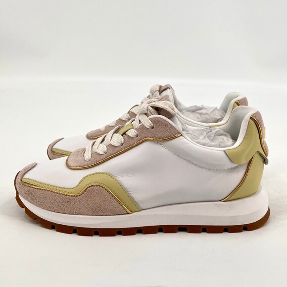 Donna Karan New York Binx Lace‑Up Sneaker Size 6M White Beige Gold Accent Retro - Picture 5 of 12